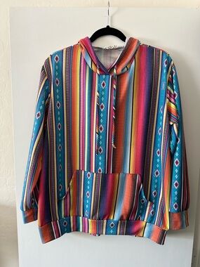 Avery Multicolor Striped Hoodie - Teal, Pink & Orange Accents